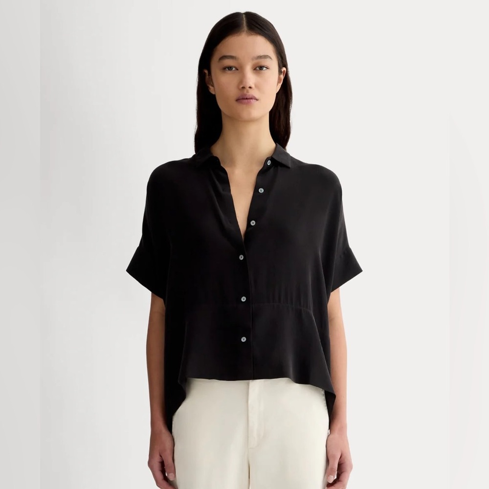 Everlane Silk drapey short sleeve button up